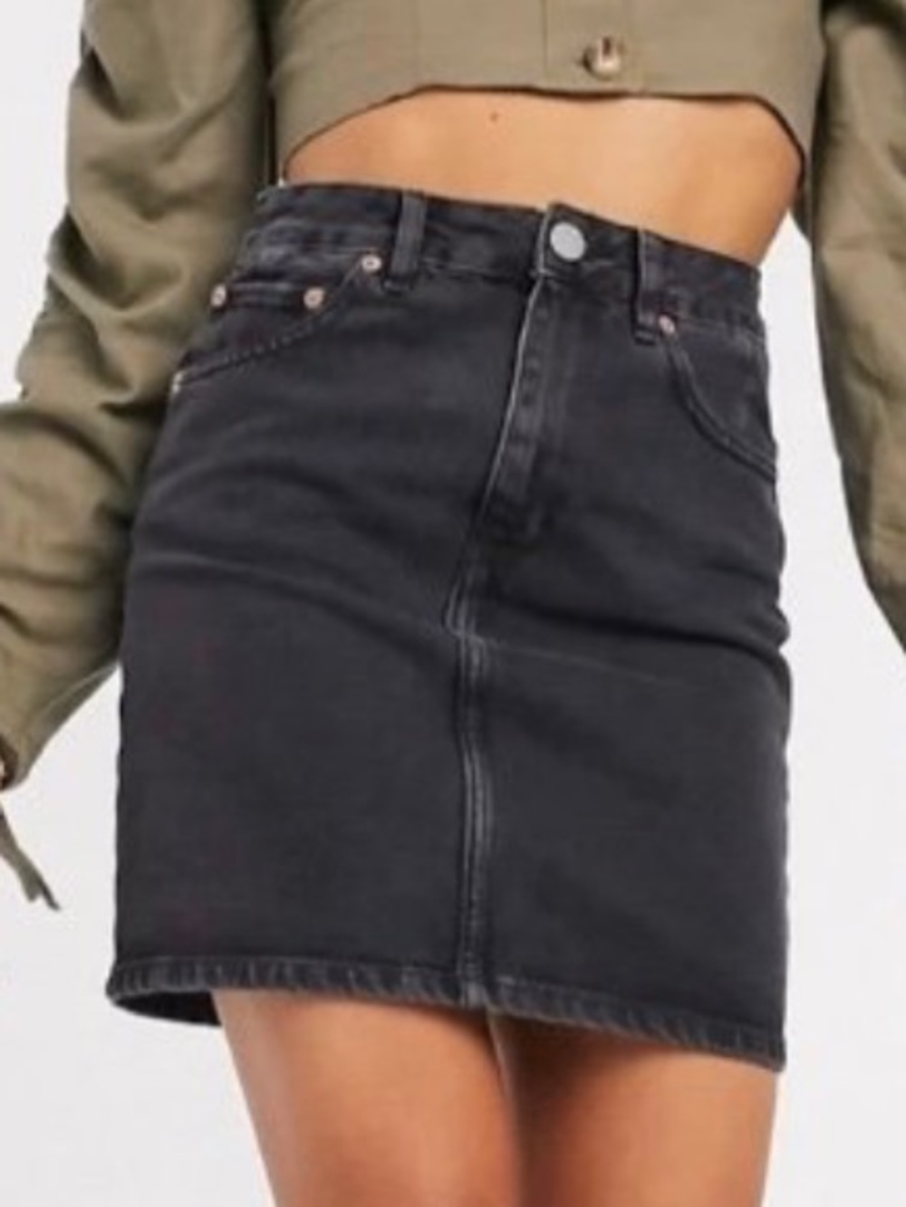ASOS Black Washed Denim Mini Skirt